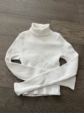 Aritzia TNA White Ribbed Turtleneck Sweater
